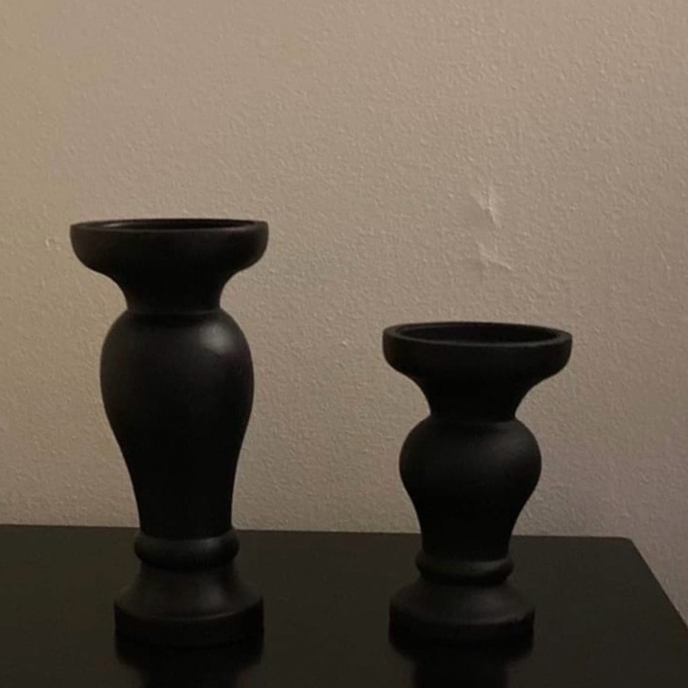 Set of 2 Farmhouse Black Candle Holders